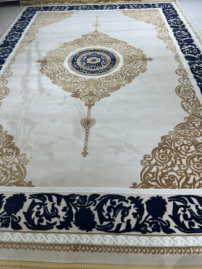 Royal Cream & Navy Luxury Carpet – 9.5×13 ft | Premium Turkish Style Elegant Rug | Classic Statement Carpet for Living Room - Image 4