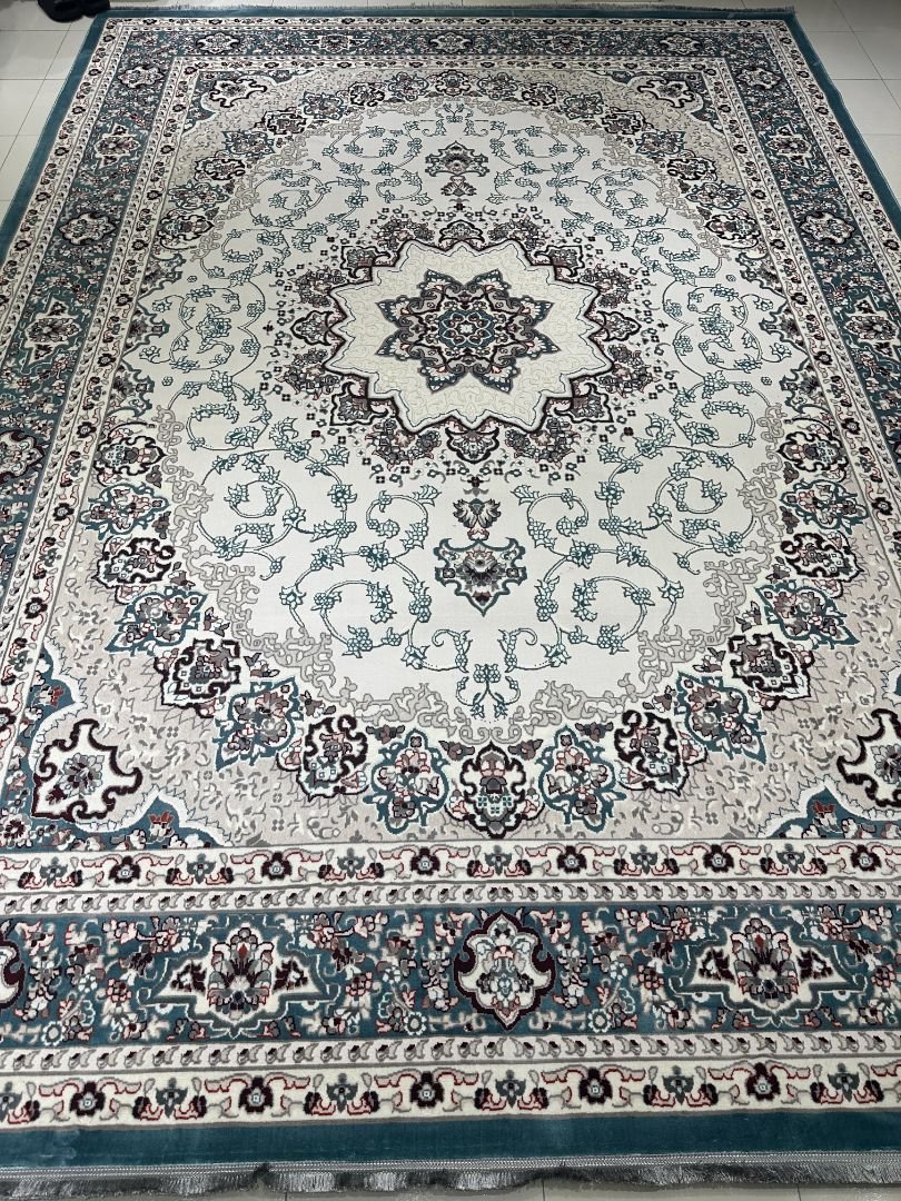 Premium Persian Blue Carpet – 9.5×13 ft | Soft Elegant Traditional Rug | Luxury Turkish Style Carpet for Living Room