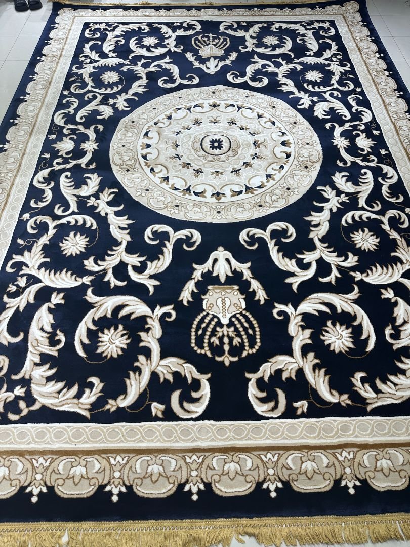 Royal Navy Blue Luxury Carpet – 10×13 ft | Premium Turkish Style Plush Rug | Elegant Statement Carpet for Living Room
