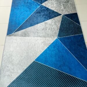 Modern Geometric Blue Rug – 4×6 ft | Premium Soft Anti-Slip Carpet | Contemporary Bedroom & Living Room Rug