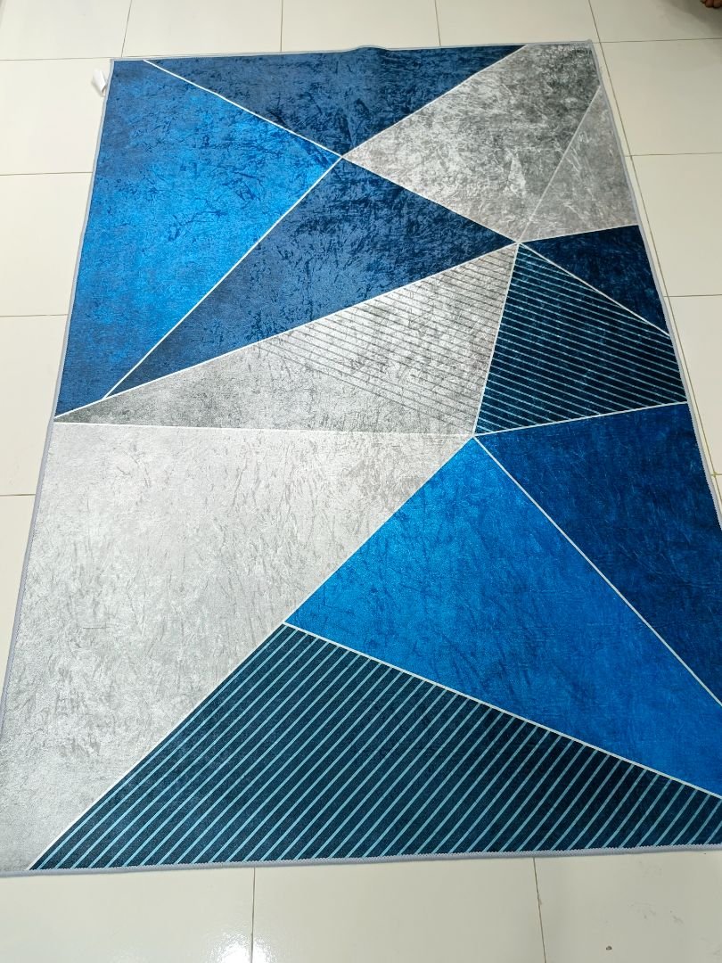 Modern Geometric Blue Rug – 4×6 ft | Premium Soft Anti-Slip Carpet | Contemporary Bedroom & Living Room Rug