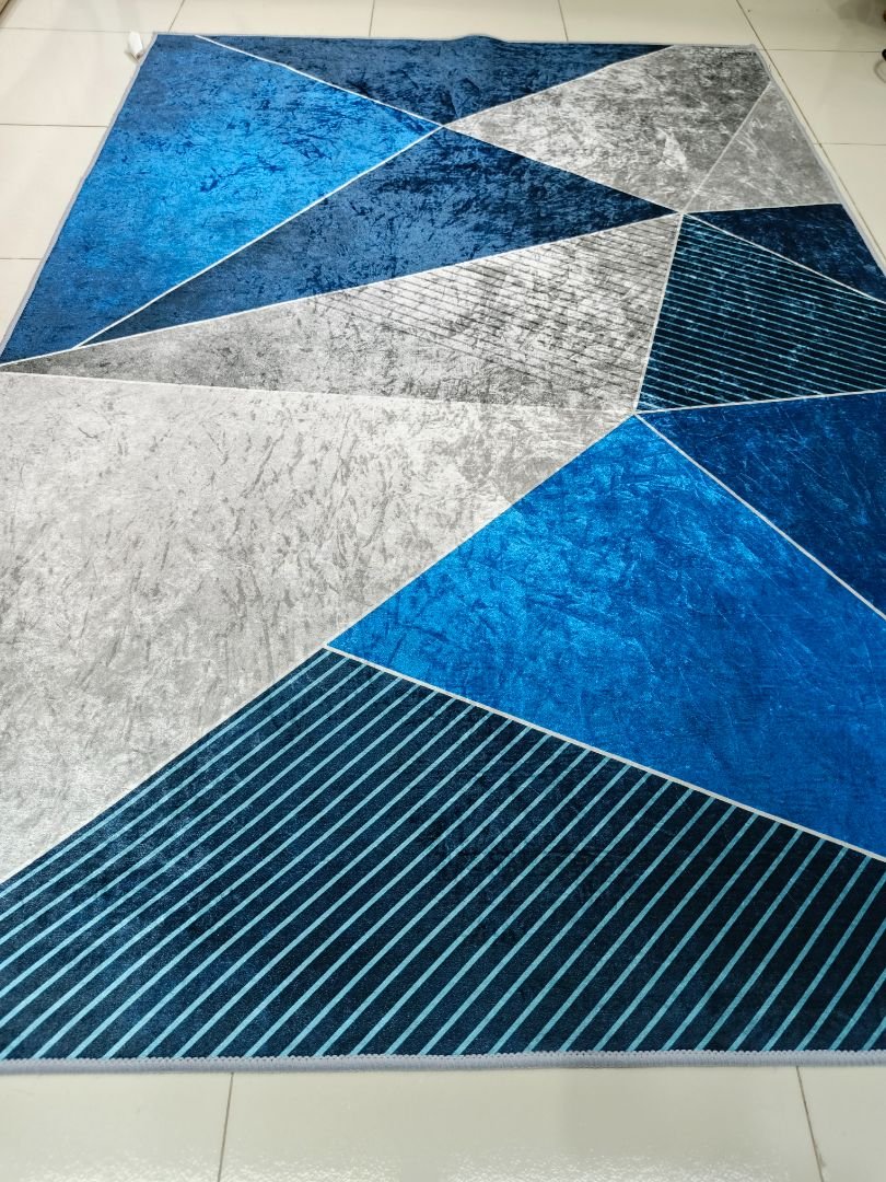 Modern Geometric Blue Rug – 4×6 ft | Premium Soft Anti-Slip Carpet | Contemporary Bedroom & Living Room Rug - Image 2