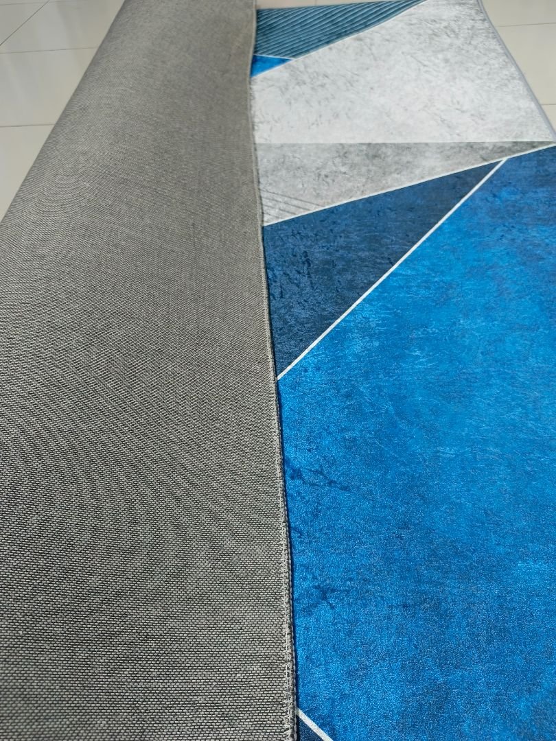 Modern Geometric Blue Rug – 4×6 ft | Premium Soft Anti-Slip Carpet | Contemporary Bedroom & Living Room Rug - Image 5
