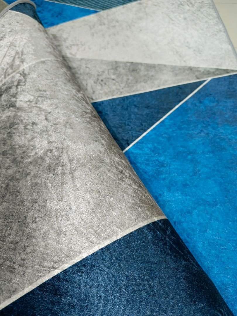 Modern Geometric Blue Rug – 4×6 ft | Premium Soft Anti-Slip Carpet | Contemporary Bedroom & Living Room Rug - Image 6