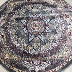 Isfahan Star Silk-Touch Round Turkish Rug – 5×5 ft
