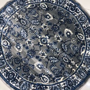 Nizam Grey Floral Silk-Touch Round Turkish Rug – 3×3 ft