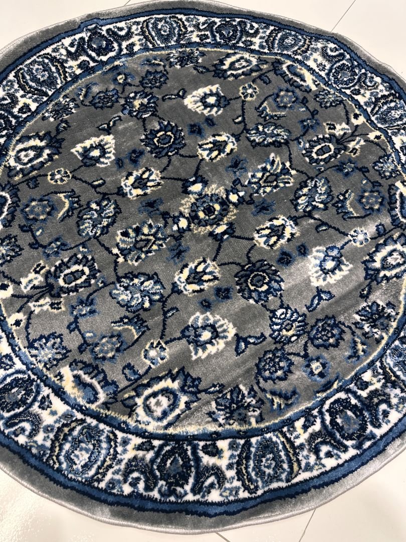 Nizam Grey Floral Silk-Touch Round Turkish Rug – 3×3 ft - Image 2