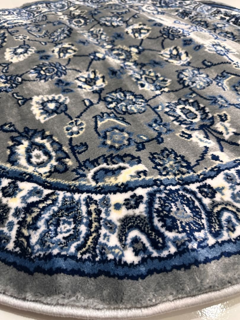 Nizam Grey Floral Silk-Touch Round Turkish Rug – 3×3 ft - Image 3