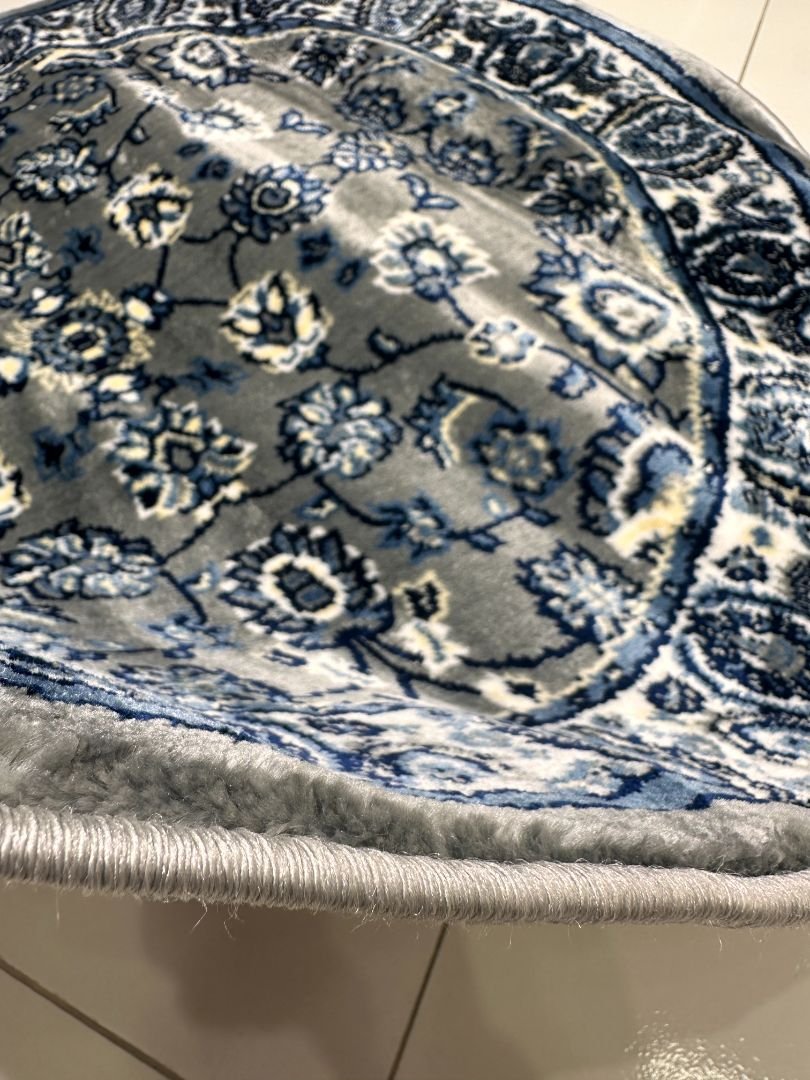 Nizam Grey Floral Silk-Touch Round Turkish Rug – 3×3 ft - Image 4