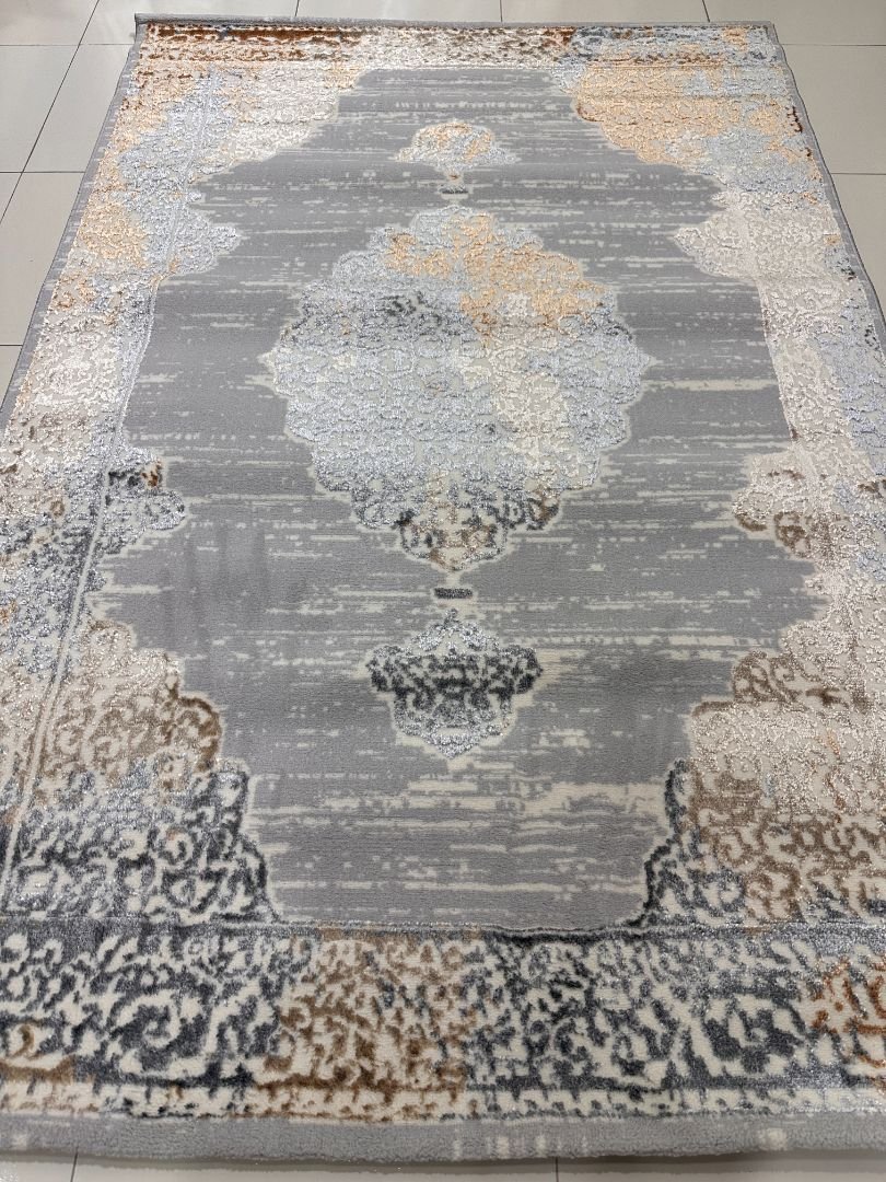 Silver Arabesque 3D Shiny Turkish Rug – 4×6 ft - Image 2