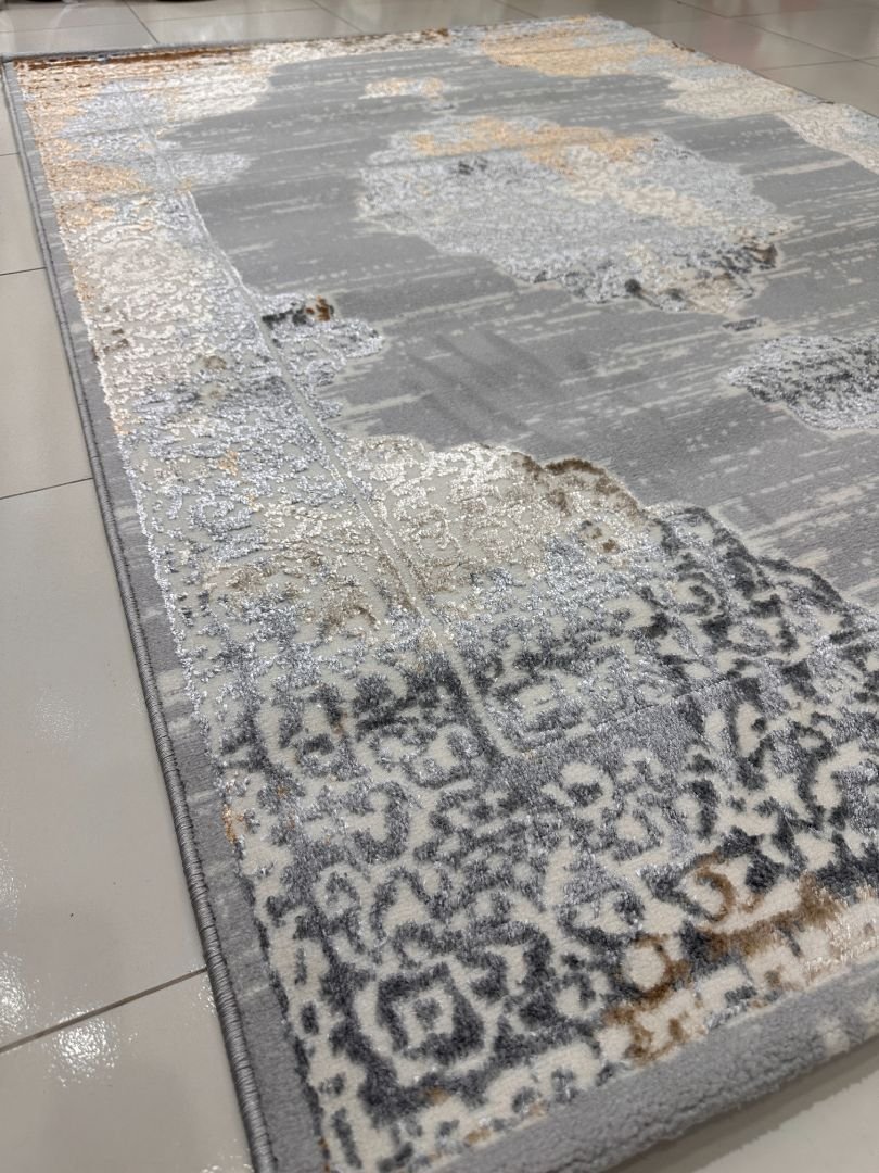 Silver Arabesque 3D Shiny Turkish Rug – 4×6 ft - Image 3