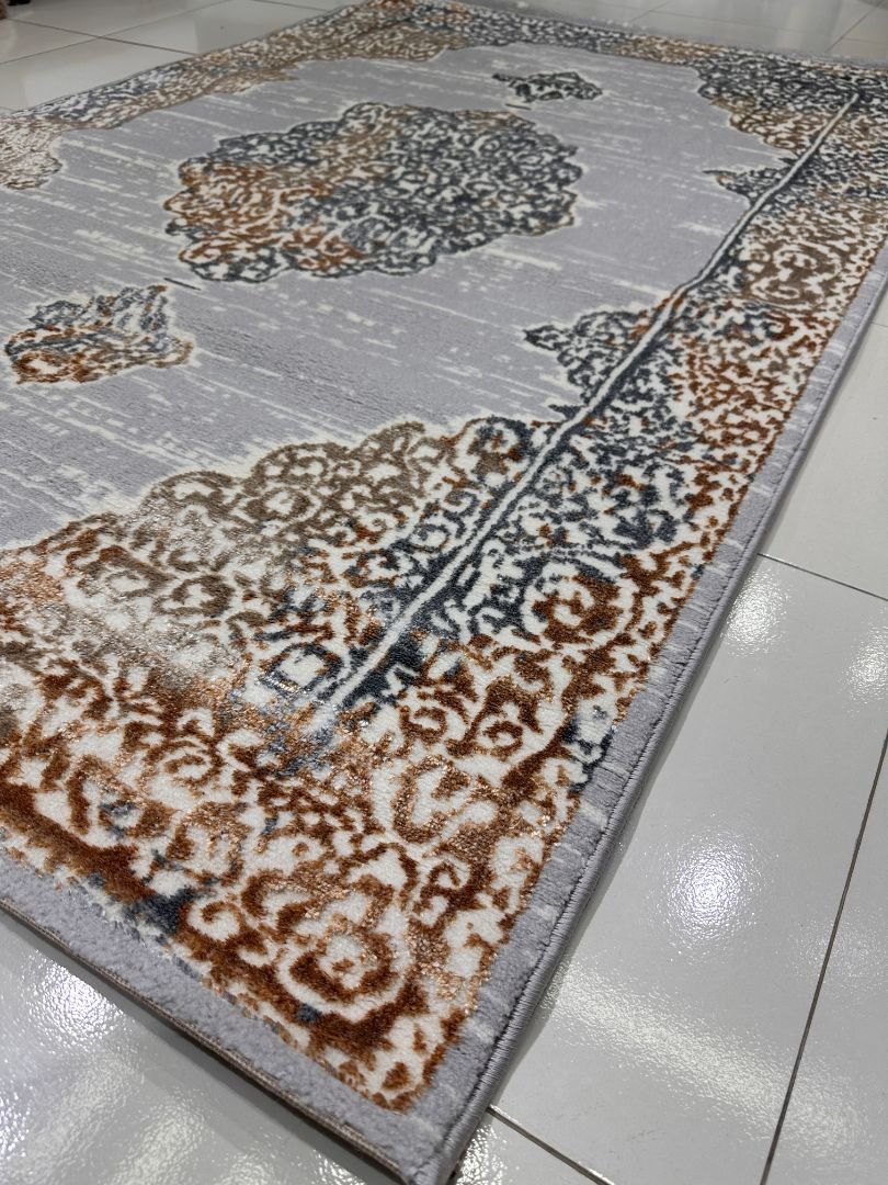Silver Arabesque 3D Shiny Turkish Rug – 4×6 ft - Image 4