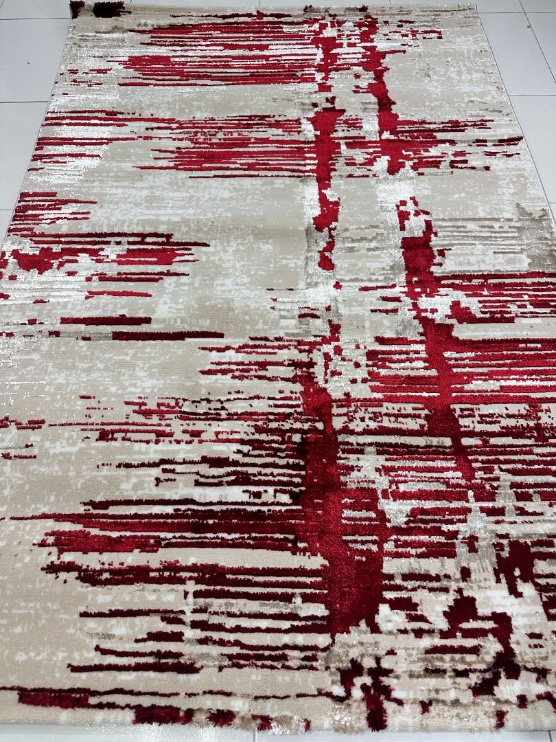 Crimson Strokes 3D Shiny Turkish Rug – 4×6 ft - Image 2