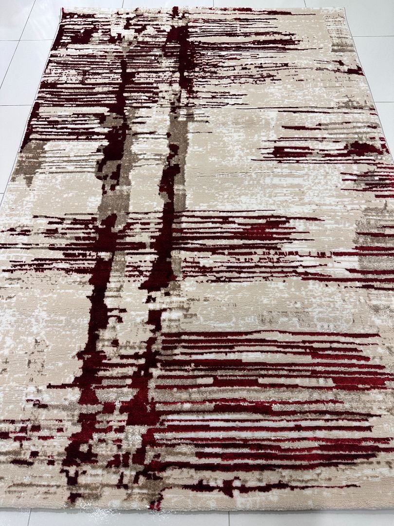 Crimson Strokes 3D Shiny Turkish Rug – 4×6 ft