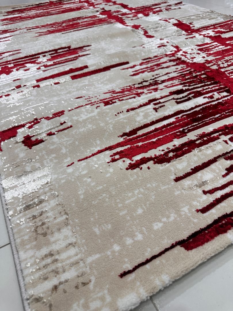 Crimson Strokes 3D Shiny Turkish Rug – 4×6 ft - Image 4