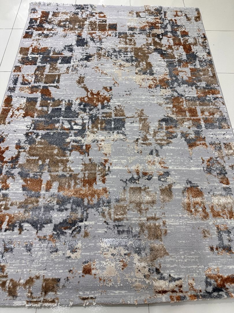 Silver Mosaic 3D Shiny Turkish Rug – 4×6 ft