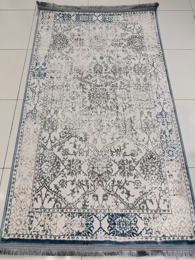 Azure Garden Distressed Persian-Style Turkish Rug – 3×5 ft