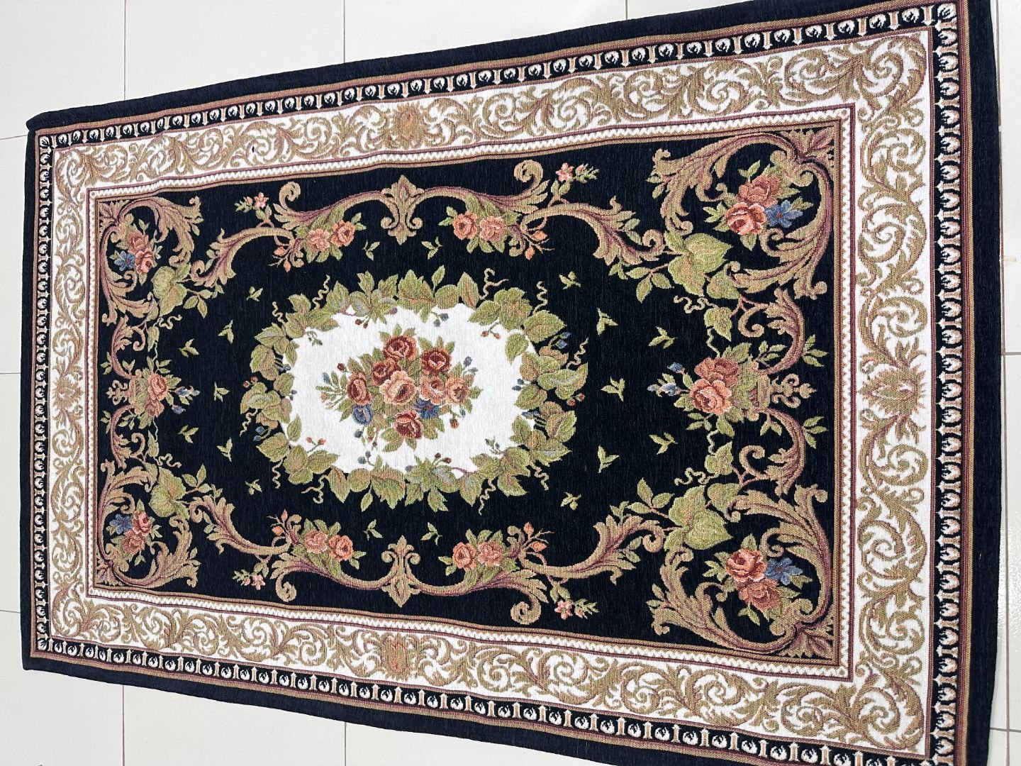 Noir Rosette Irani-Style Cotton Rug – 3×4.5 ft | China - Image 2