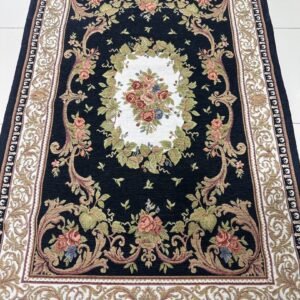 Noir Rosette Irani-Style Cotton Rug – 3×4.5 ft | China