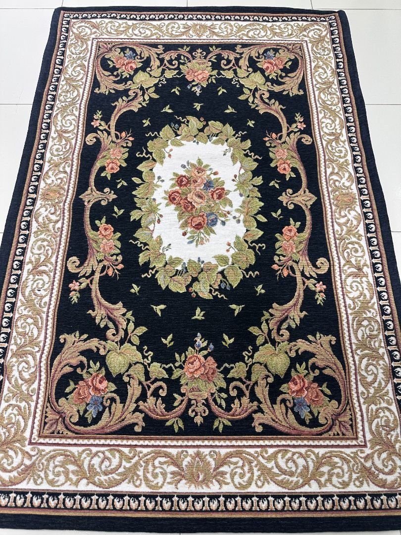 Noir Rosette Irani-Style Cotton Rug – 3×4.5 ft | China