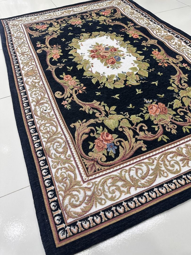 Noir Rosette Irani-Style Cotton Rug – 3×4.5 ft | China - Image 3
