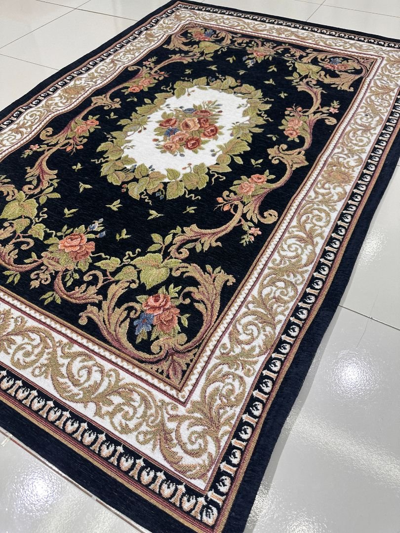 Noir Rosette Irani-Style Cotton Rug – 3×4.5 ft | China - Image 4