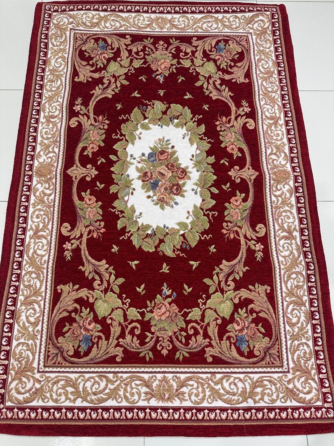 Ruby Rosette Irani-Style Cotton Rug – 3×4.5 ft | China