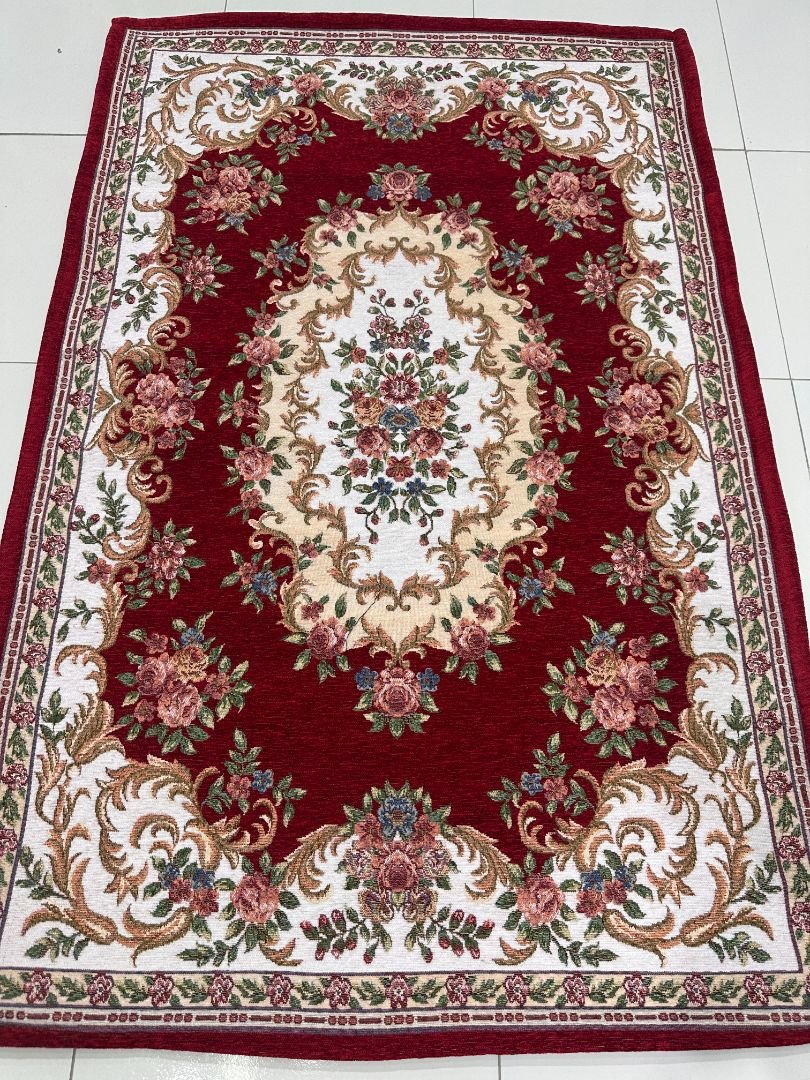 Crimson Bouquet Irani-Style Cotton Rug – 3×4.5 ft | China