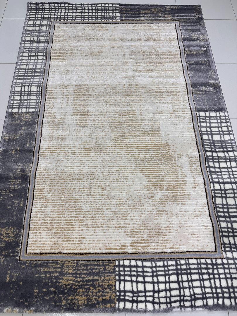 Graphite Frame Modern Turkish Rug – 4×6 ft