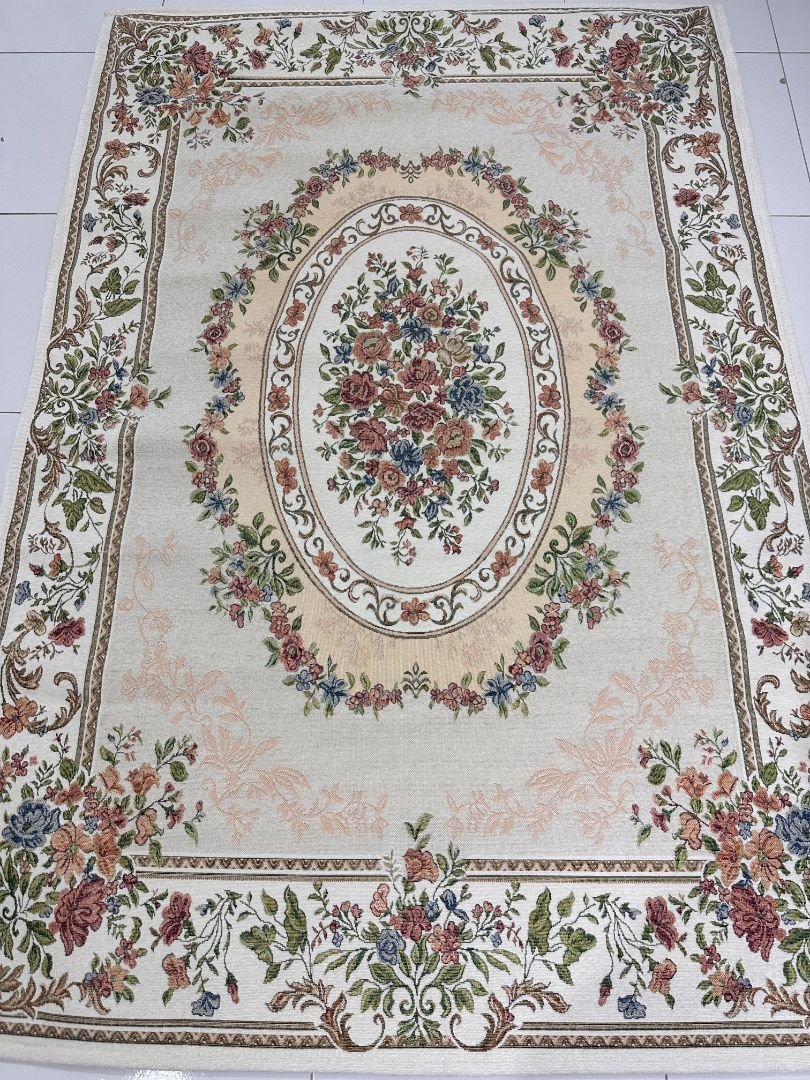 Ivory Bouquet Irani-Style Cotton Rug – Approx. 4×6 ft | China