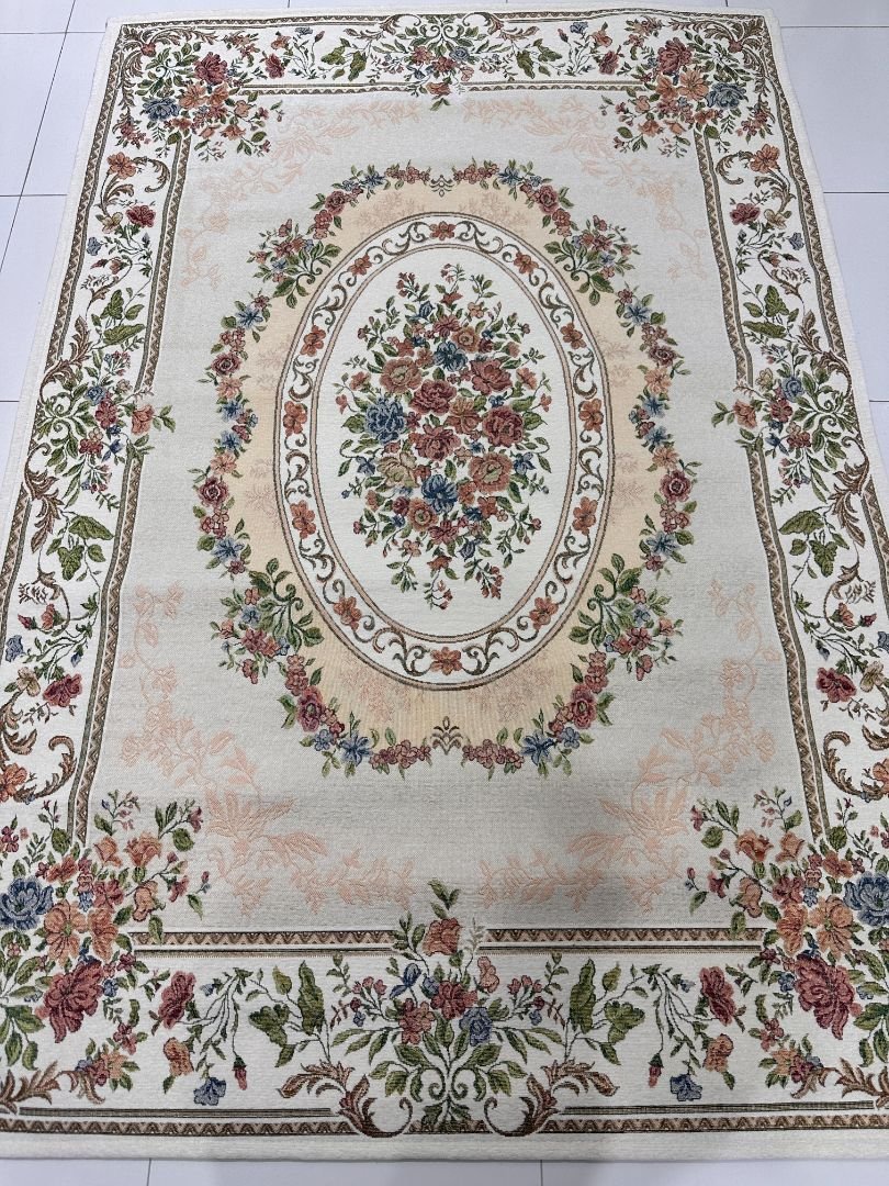 Ivory Bouquet Irani-Style Cotton Rug – Approx. 4×6 ft | China - Image 2