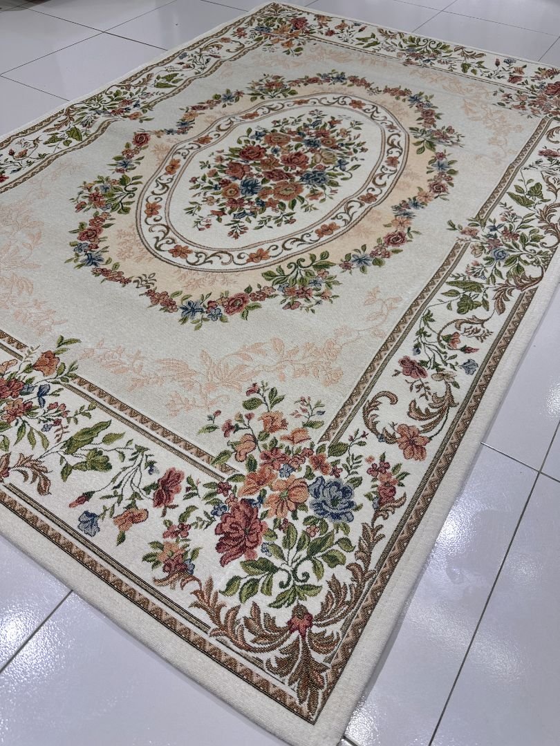 Ivory Bouquet Irani-Style Cotton Rug – Approx. 4×6 ft | China - Image 4