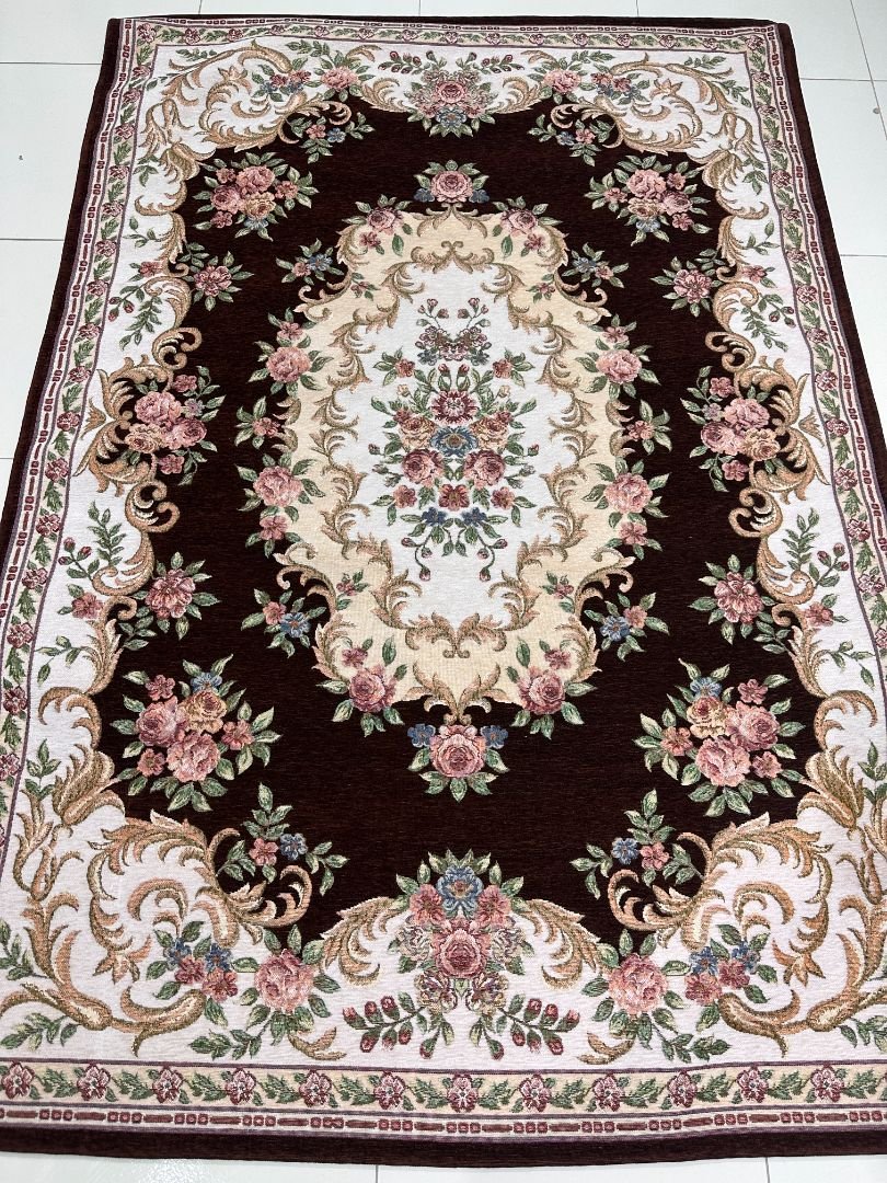 Espresso Rose Irani-Style Cotton Rug – Approx. 4×6 ft | China