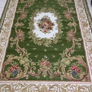 Olive Rosette Irani-Style Cotton Rug – Approx. 5×7 ft | China