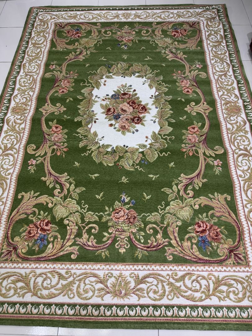 Olive Rosette Irani-Style Cotton Rug – Approx. 5×7 ft | China