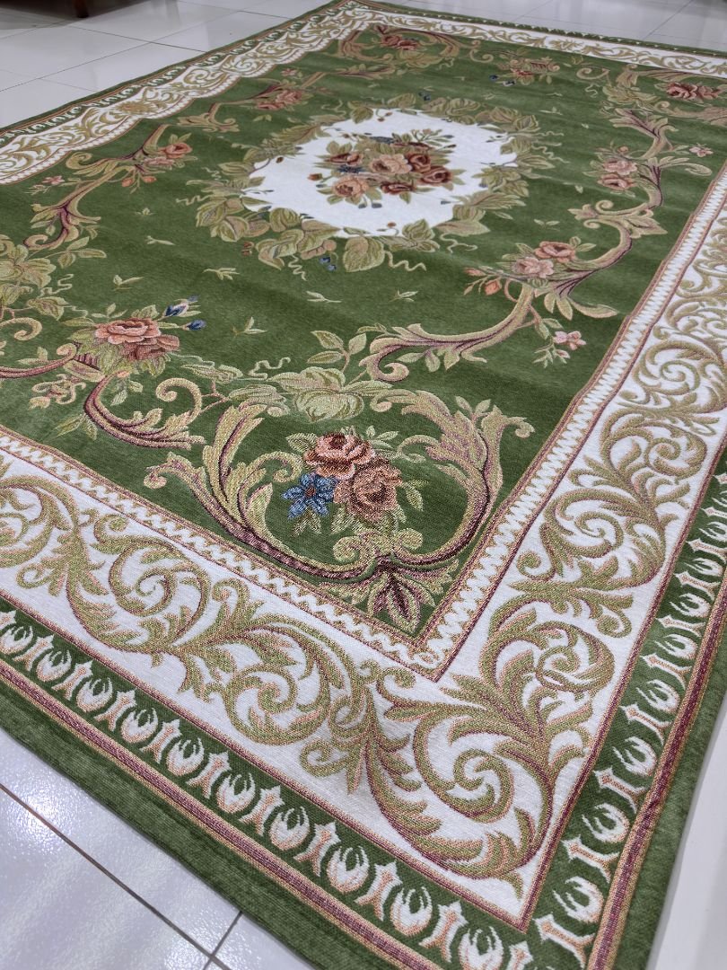 Olive Rosette Irani-Style Cotton Rug – Approx. 5×7 ft | China - Image 2