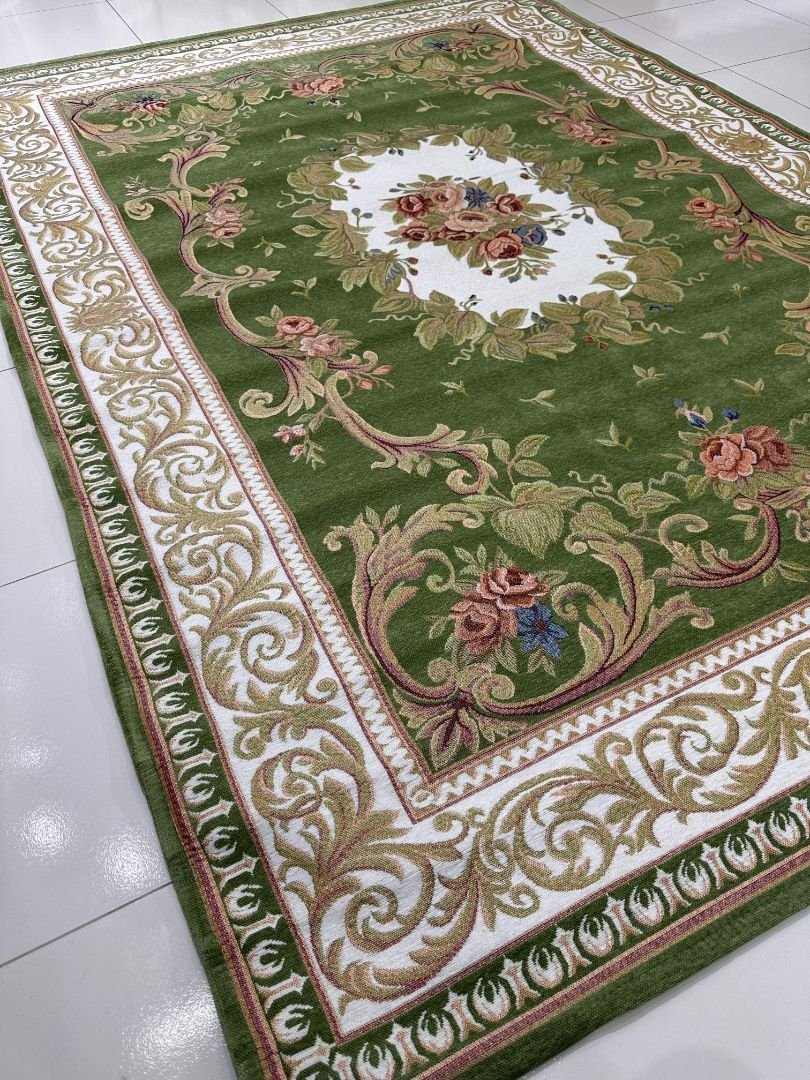 Olive Rosette Irani-Style Cotton Rug – Approx. 5×7 ft | China - Image 3