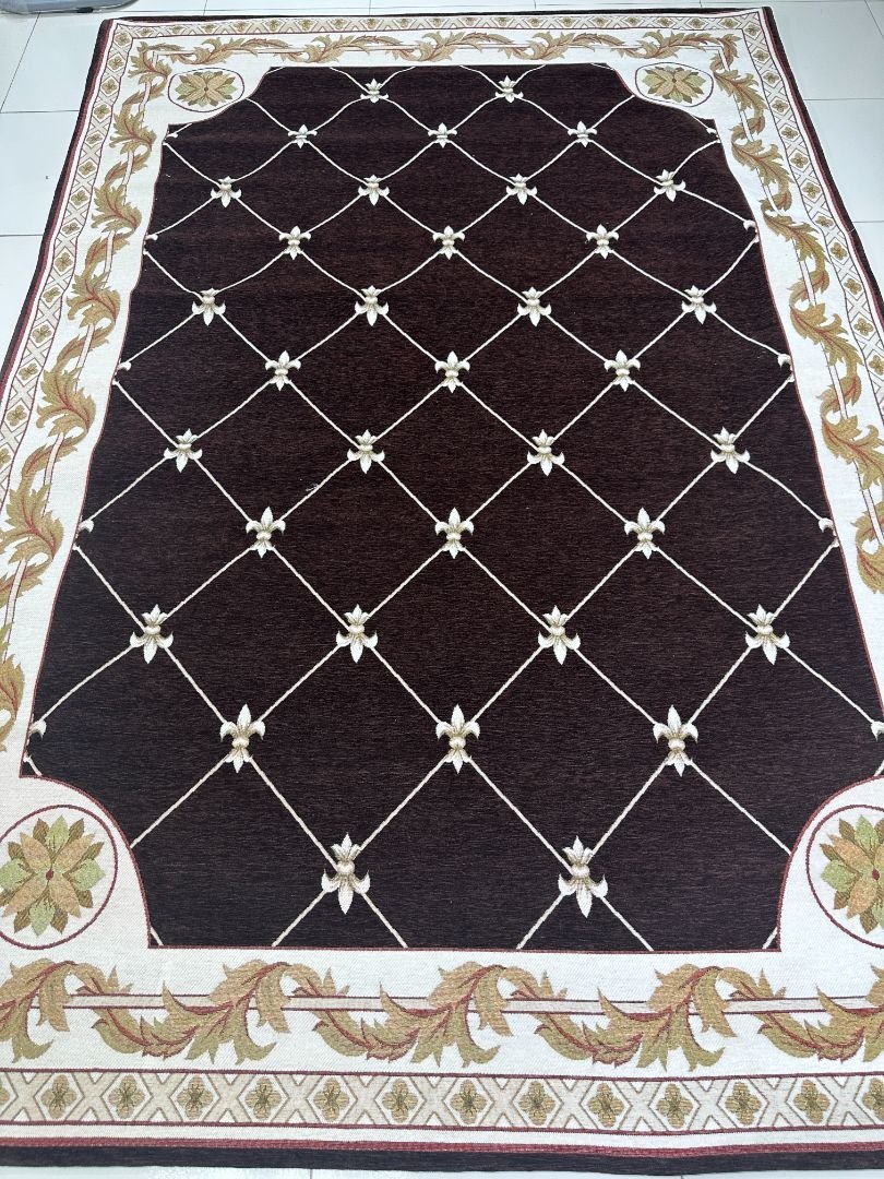 Mocha Trellis Irani-Style Cotton Rug – Approx. 5×7 ft | China
