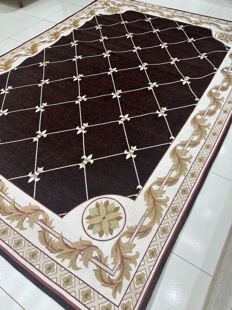 Mocha Trellis Irani-Style Cotton Rug – Approx. 5×7 ft | China - Image 3