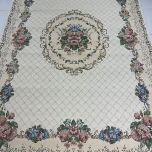 Ivory Rose Lattice Irani-Style Cotton Rug – Approx. 5×7 ft | China