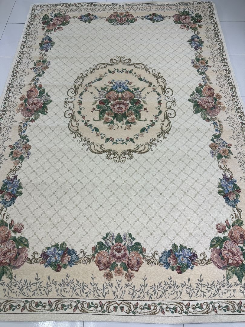 Ivory Rose Lattice Irani-Style Cotton Rug – Approx. 5×7 ft | China