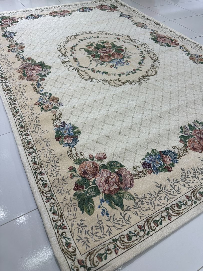 Ivory Rose Lattice Irani-Style Cotton Rug – Approx. 5×7 ft | China - Image 3