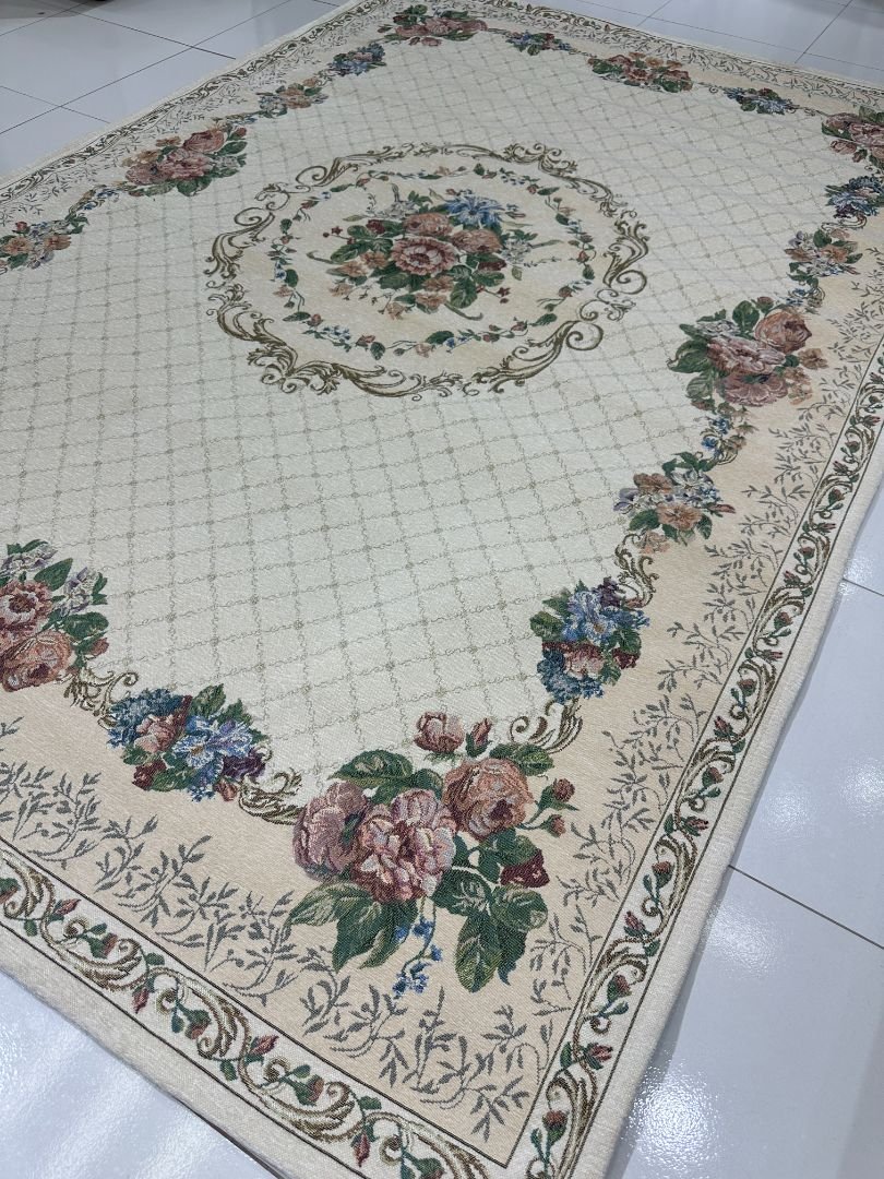 Ivory Rose Lattice Irani-Style Cotton Rug – Approx. 5×7 ft | China - Image 4