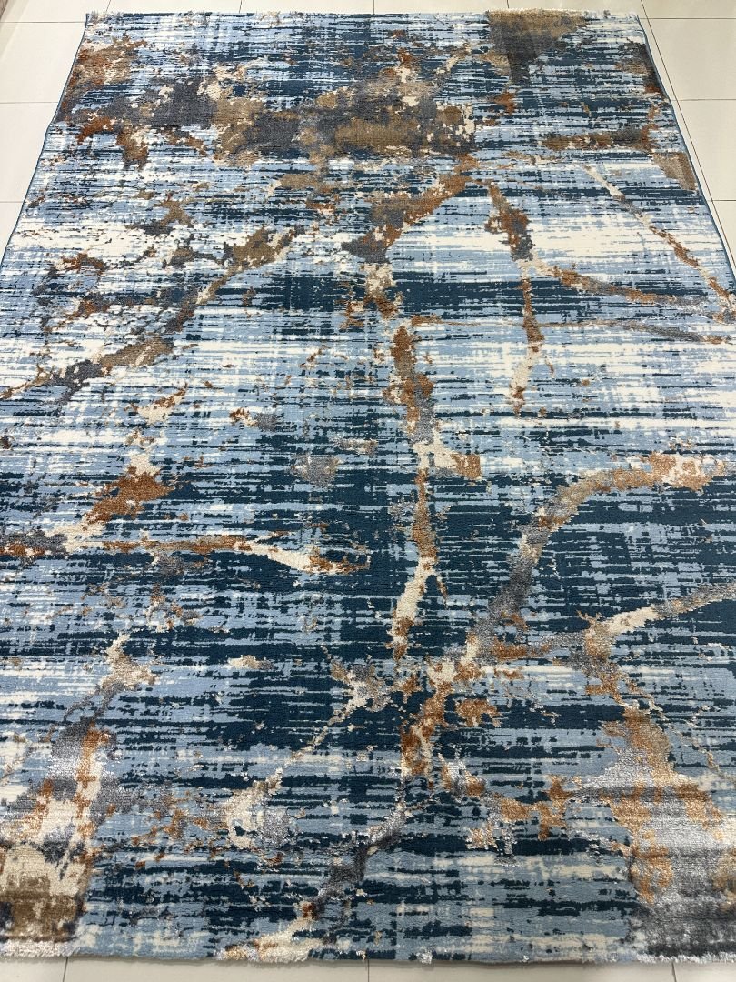 Sapphire Rift 3D Shiny Turkish Rug – 5.2×7.5 ft