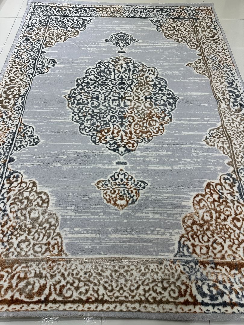 Silver Crest 3D Shiny Turkish Rug – 5.2×7.5 ft