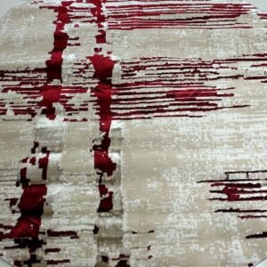 Crimson Matrix Premium Turkish 3D Shiny Round Rug – Beige & Red, 200 × 200 cm (6.5 × 6.5 ft)