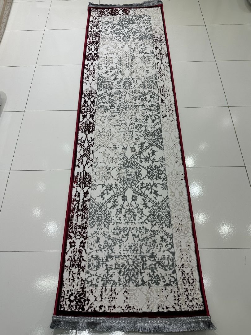 MIRA Distressed Red & Grey Turkish Runner Rug – 1.97 × 6.89 ft