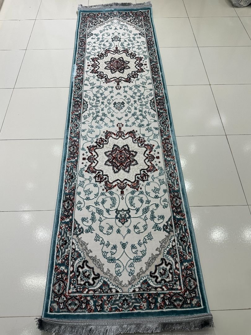 AZURA Blue Medallion Persian-Style Turkish Runner Rug – 1.97 × 6.89 ft