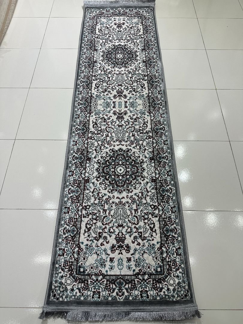 SERA Grey Persian Medallion Turkish Runner Rug – 1.97 × 6.89 ft