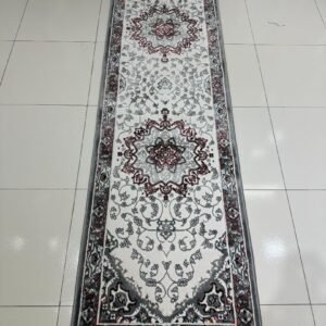 AZURA Grey Medallion Persian-Style Turkish Runner Rug – 1.97 × 6.89 ft